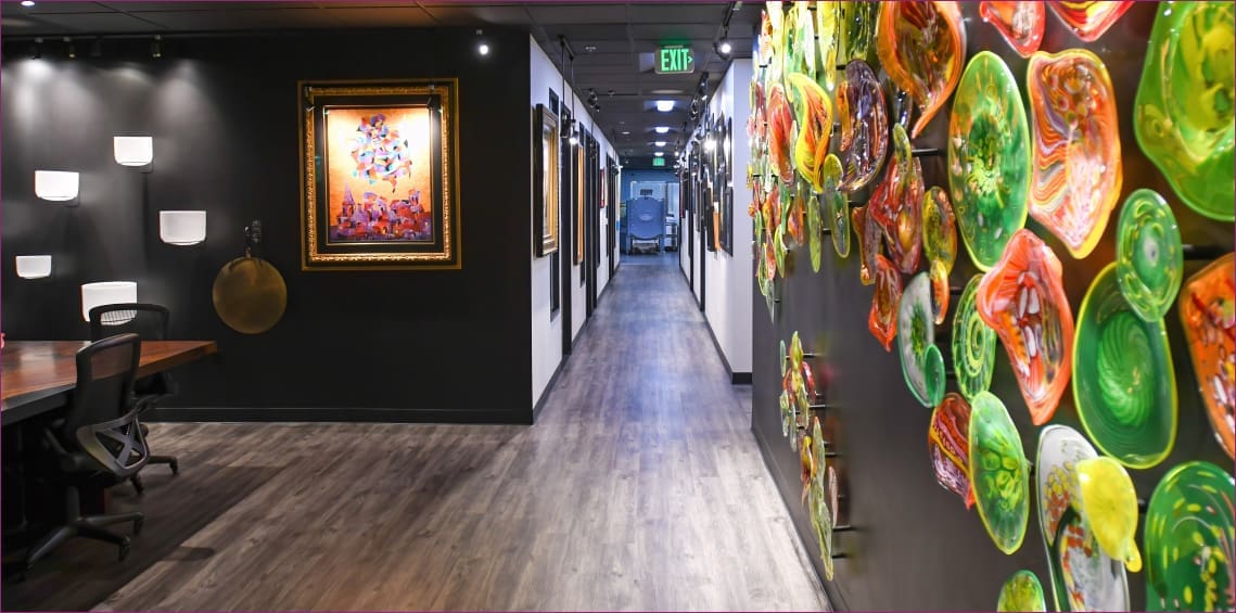 Conference Room with Glass Garden and Chakra Singing Bowl and 600 Years Old Rare Claro Walnut Table