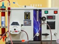 Front view of the EBOO (TRIGEN TR40N) device showing the control panel, speed dial, temperature, and O3/O2 indicators.