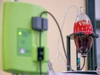 The ozone therapy machine and blood infusion container setup used for Randy's Lyme disease treatment.